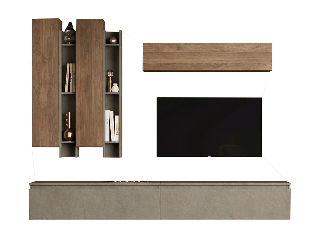 Parete attrezzata moderna 276x210 cm argilla e noce PAL13