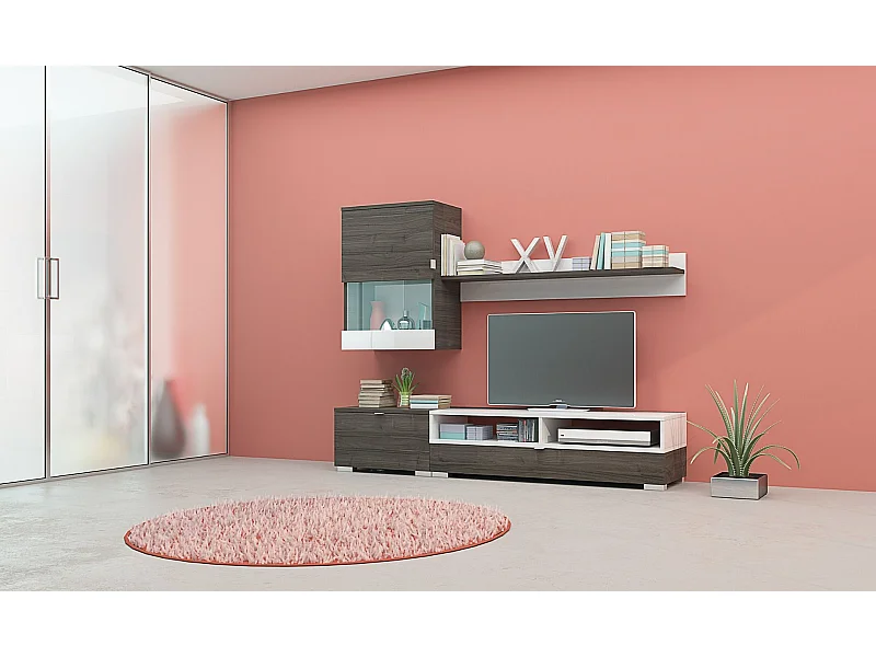 Parete attrezzata per tv contemporanea noce scuro/bianco lucido SG25