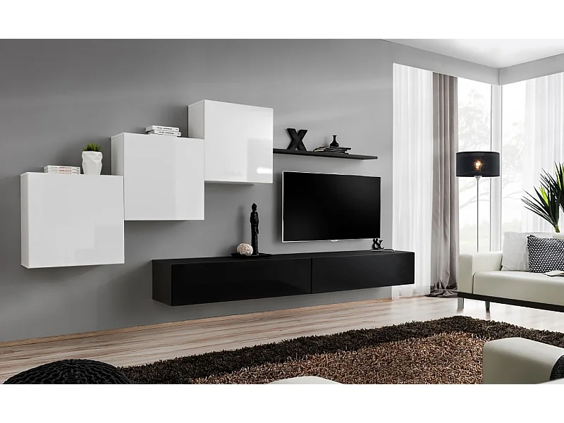 Parete attrezzata mobile TV moderna PAP54 330x160 bianco e nero