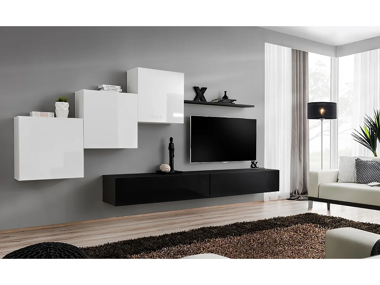 Parete attrezzata mobile TV moderna PAP54 330x160 bianco e nero