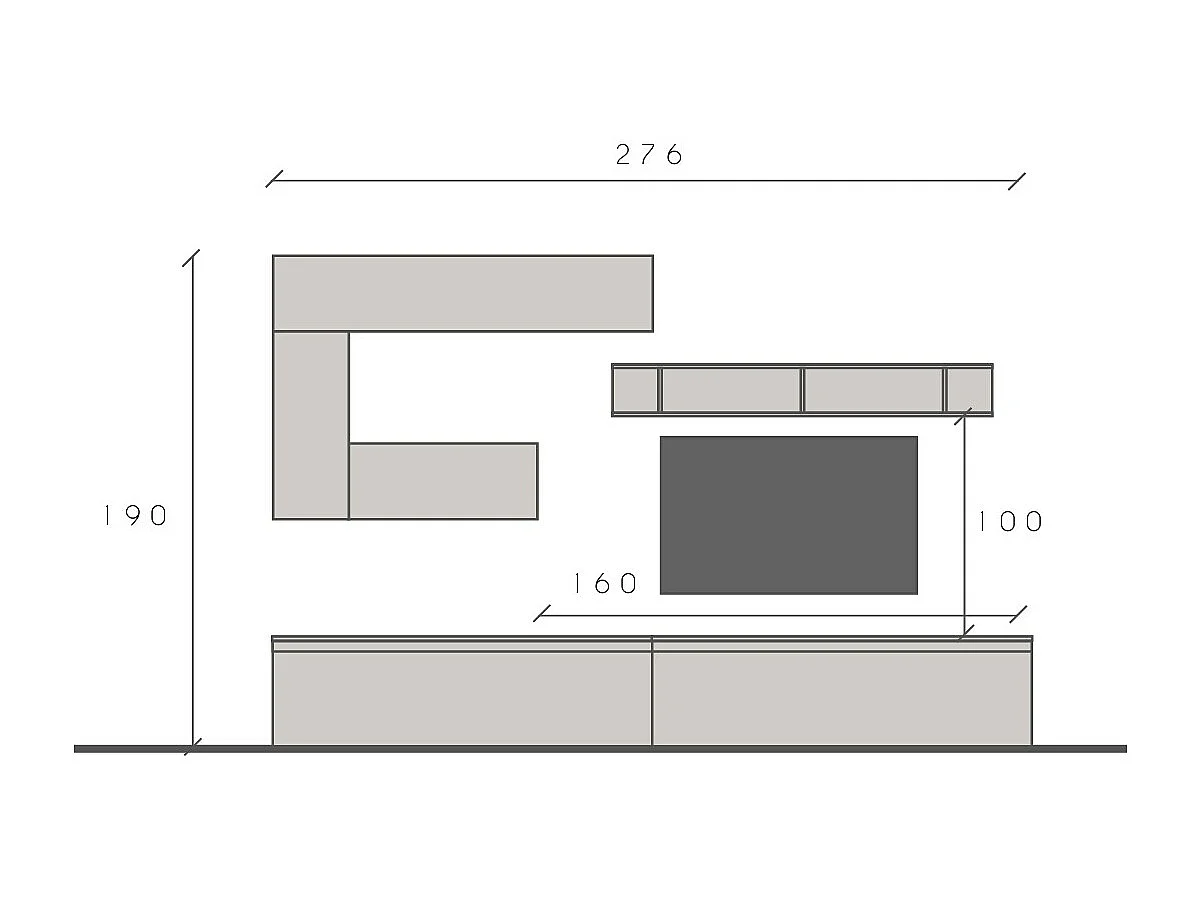 Parete attrezzata soggiorno 276x190 cm beige e noce PAL59