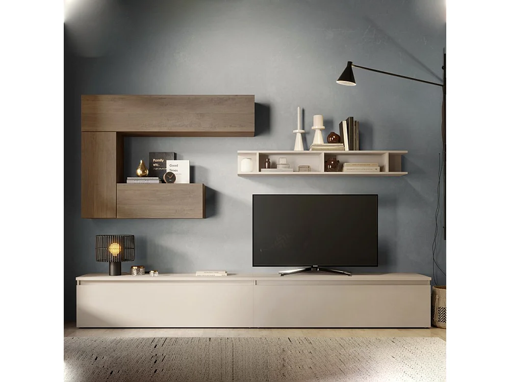 Parete attrezzata soggiorno 276x190 cm beige e noce PAL59