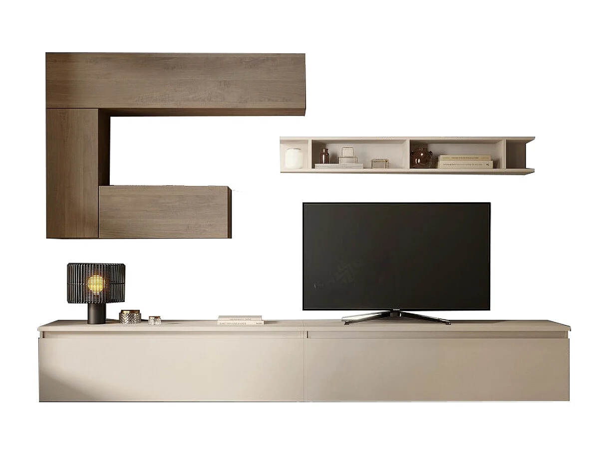 Parete attrezzata soggiorno 276x190 cm beige e noce PAL59
