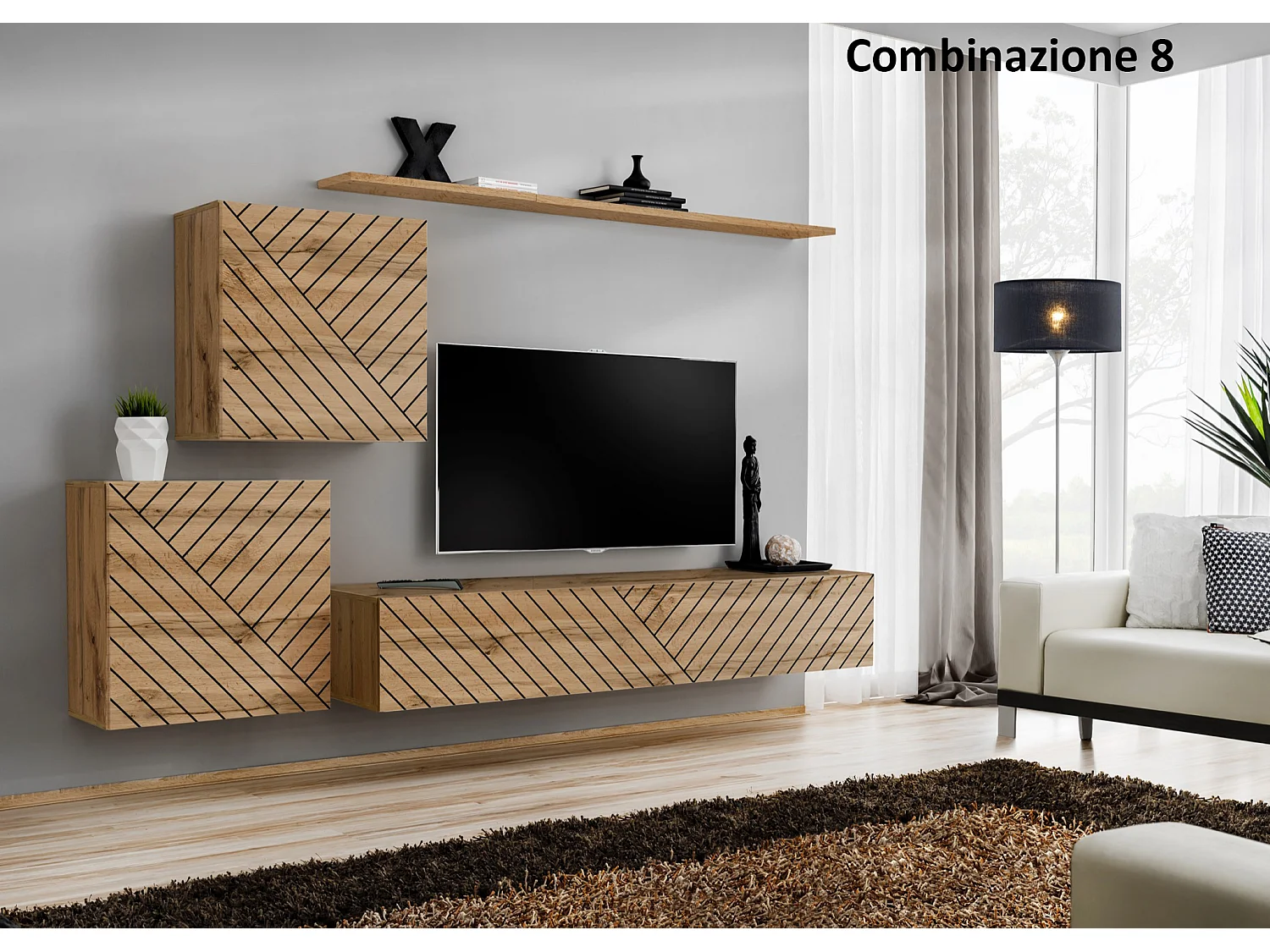 Parete attrezzata moderna mobile TV PAP49 250x150 rovere