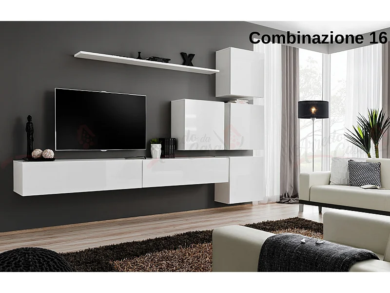 Parete attrezzata per soggiorno design moderno PAP53 310x200 bianco