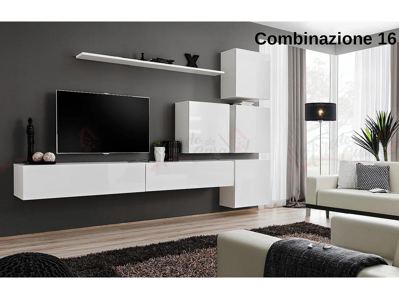 Parete attrezzata per soggiorno design moderno PAP53 310x200 bianco