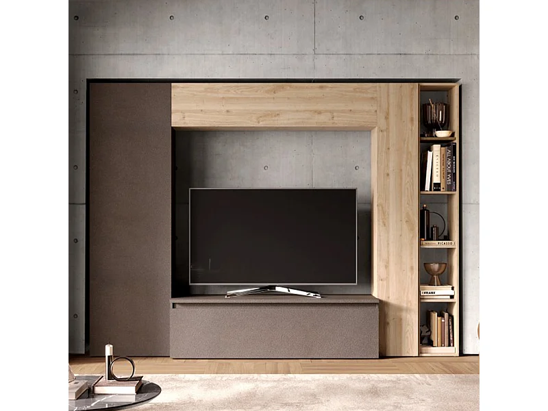 Parete attrezzata con libreria a colonna bronzo e rovere PAL18