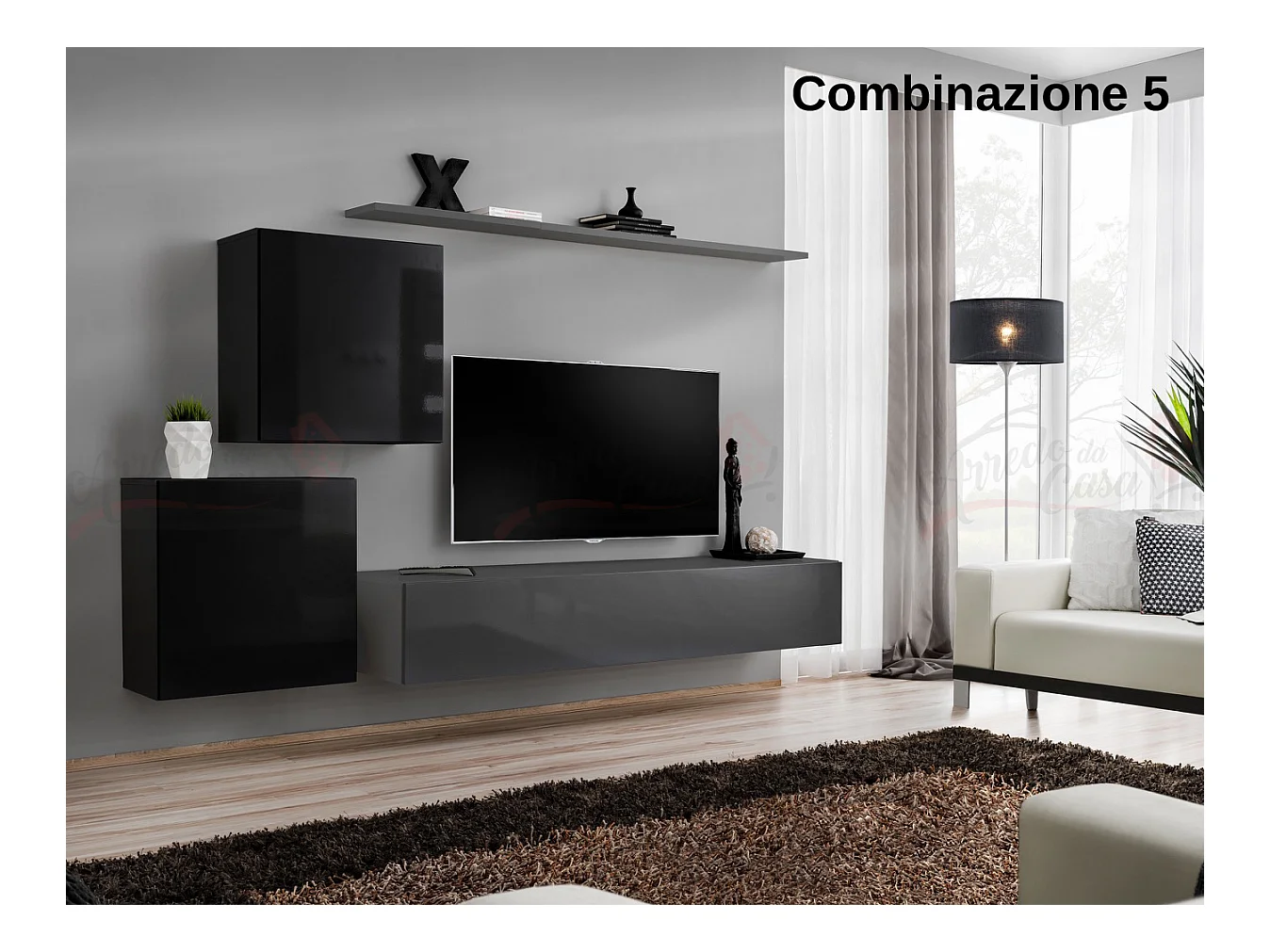 Parete attrezzata moderna mobile TV PAP49 250x150 nero e grigio