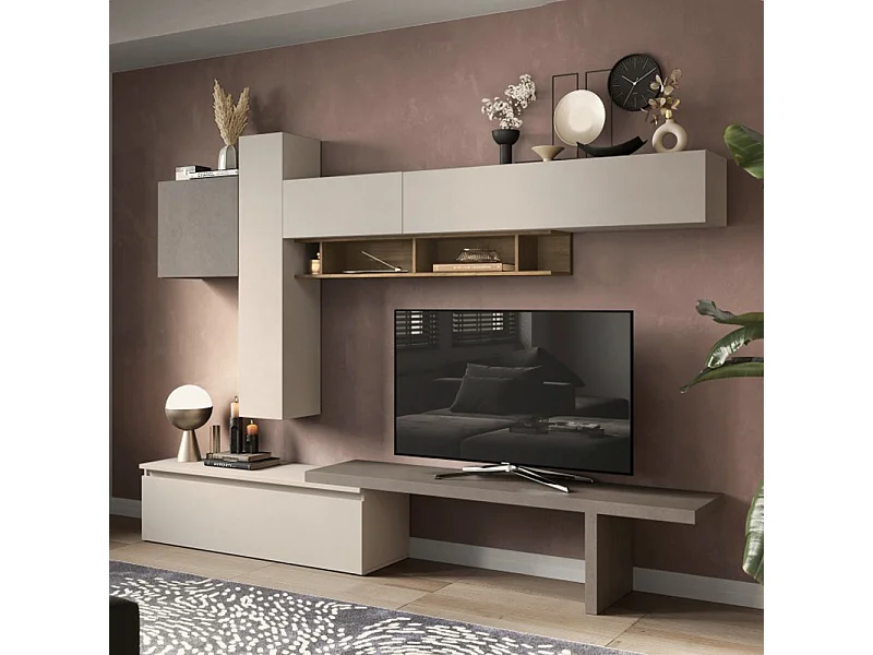 Parete attrezzata elegante 290x210 cm bronzo, beige, noce PAL61