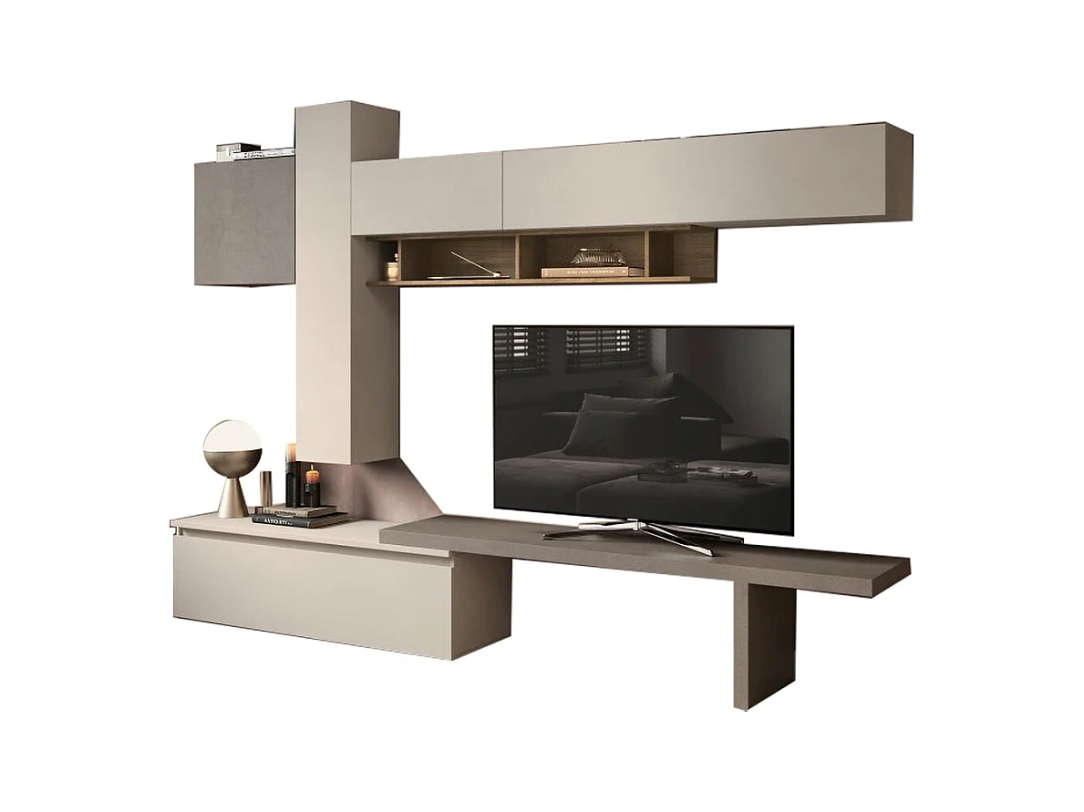 Parete attrezzata elegante 290x210 cm bronzo, beige, noce PAL61