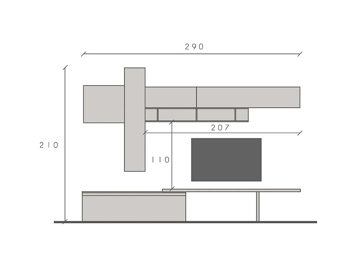 Parete attrezzata elegante 290x210 cm bronzo, beige, noce PAL61