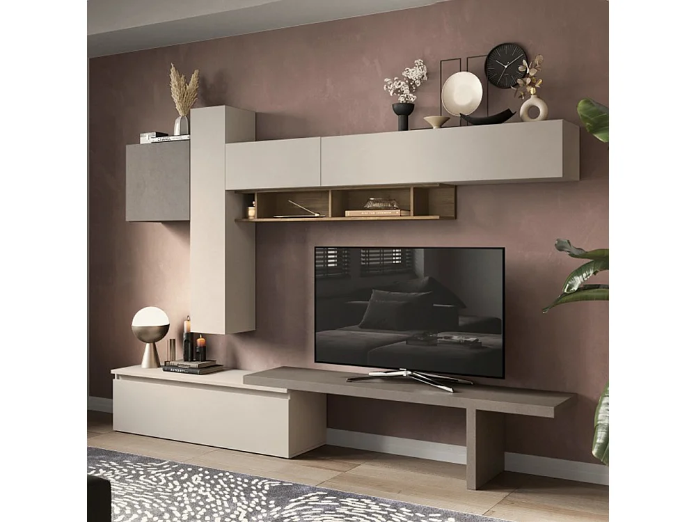 Parete attrezzata elegante 290x210 cm bronzo, beige, noce PAL61