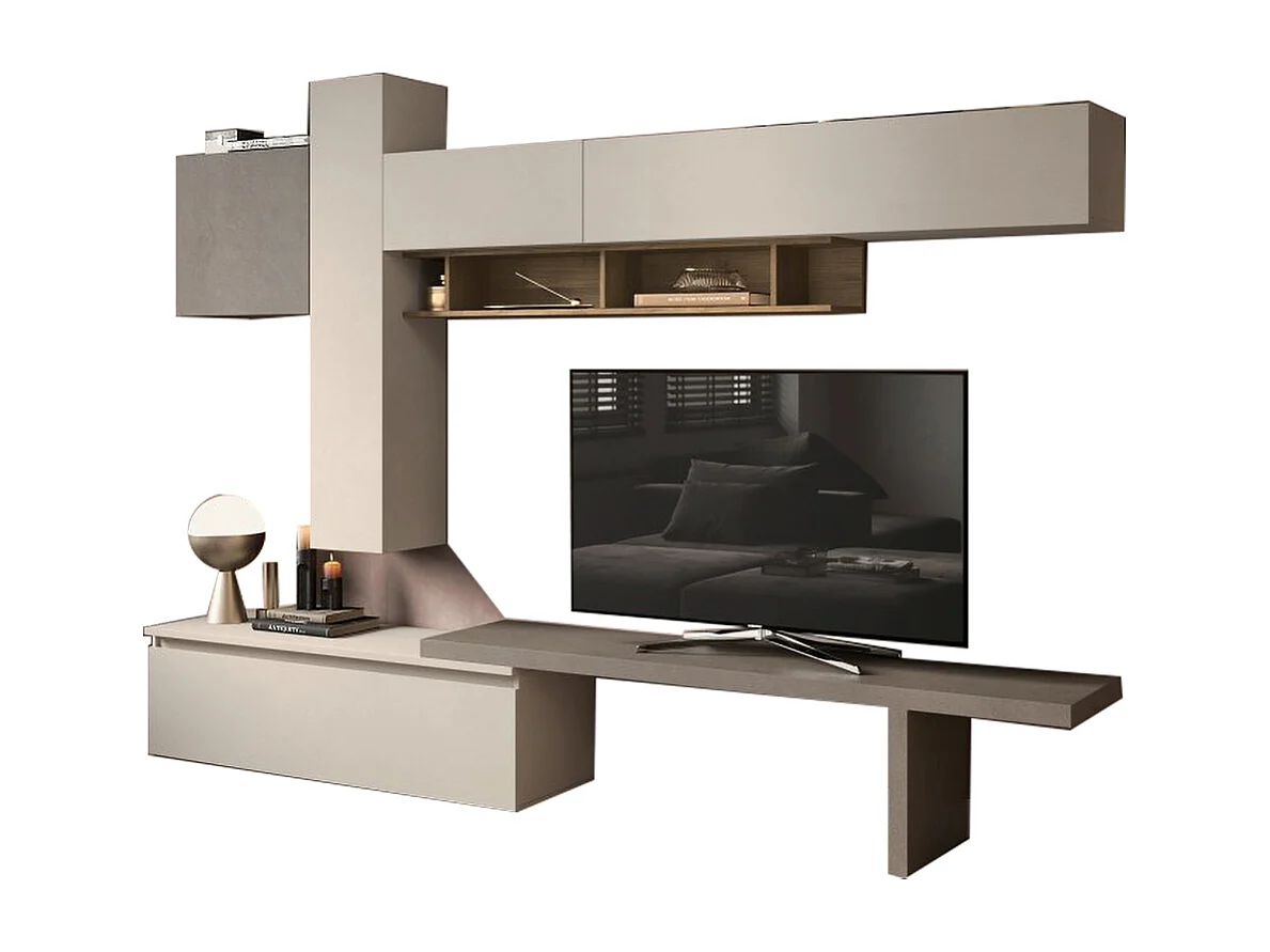 Parete attrezzata elegante 290x210 cm bronzo, beige, noce PAL61