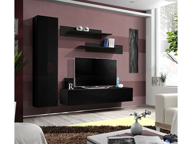 Parete attrezzata soggiorno mobile porta TV salvaspazio 210x170 nero PAP96