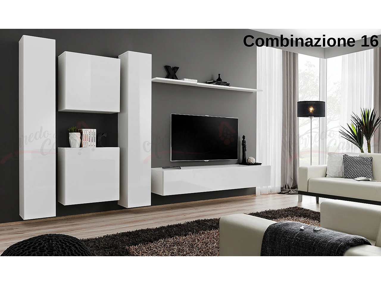 Parete attrezzata moderna sospesa PAP50 330x180 bianco