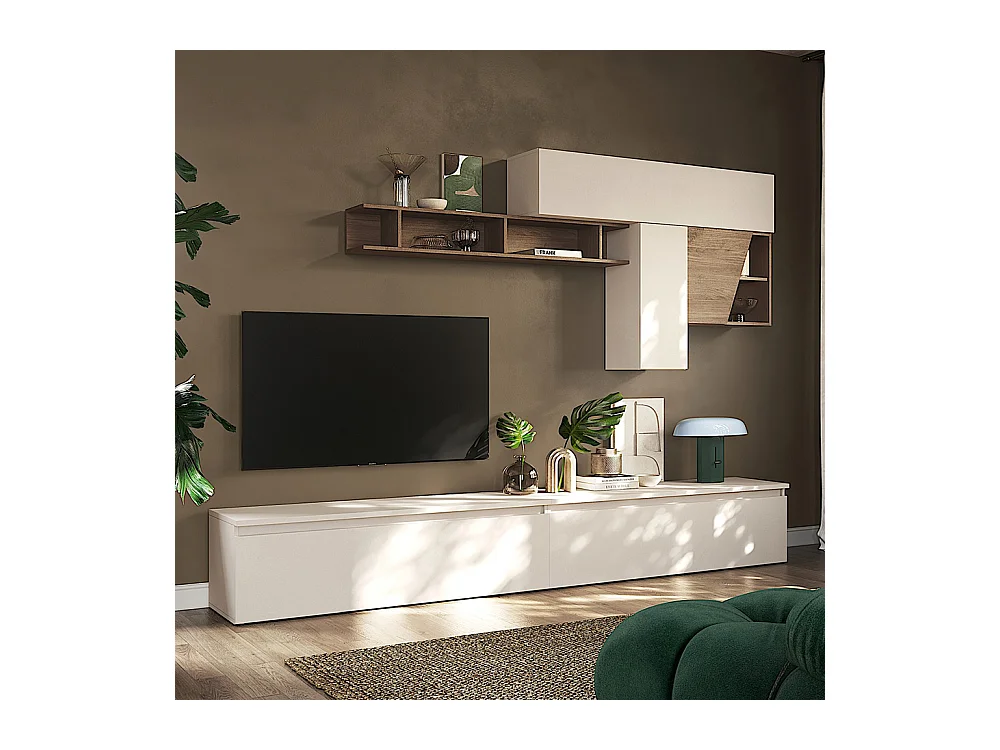 Parete attrezzata soggiorno 276x210 cm beige e noce PAL70