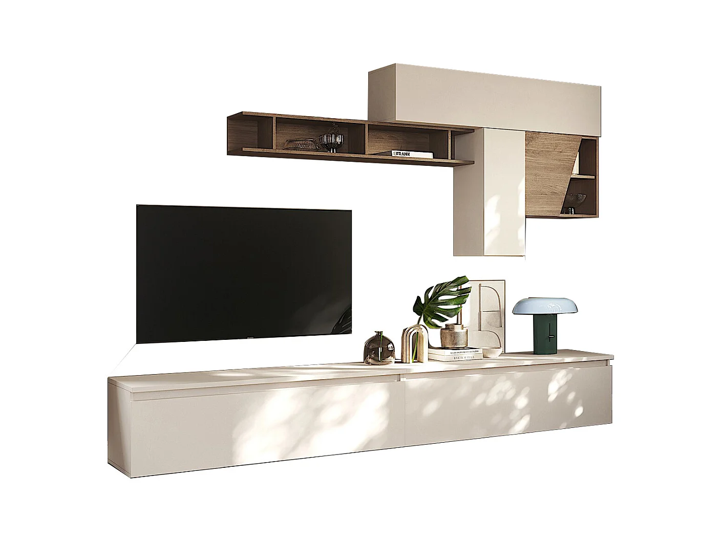 Parete attrezzata soggiorno 276x210 cm beige e noce PAL70