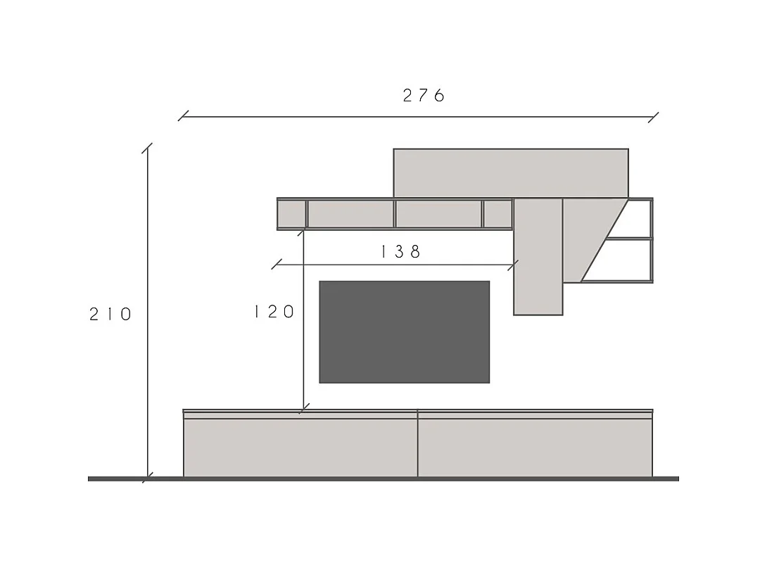 Parete attrezzata soggiorno 276x210 cm beige e noce PAL70