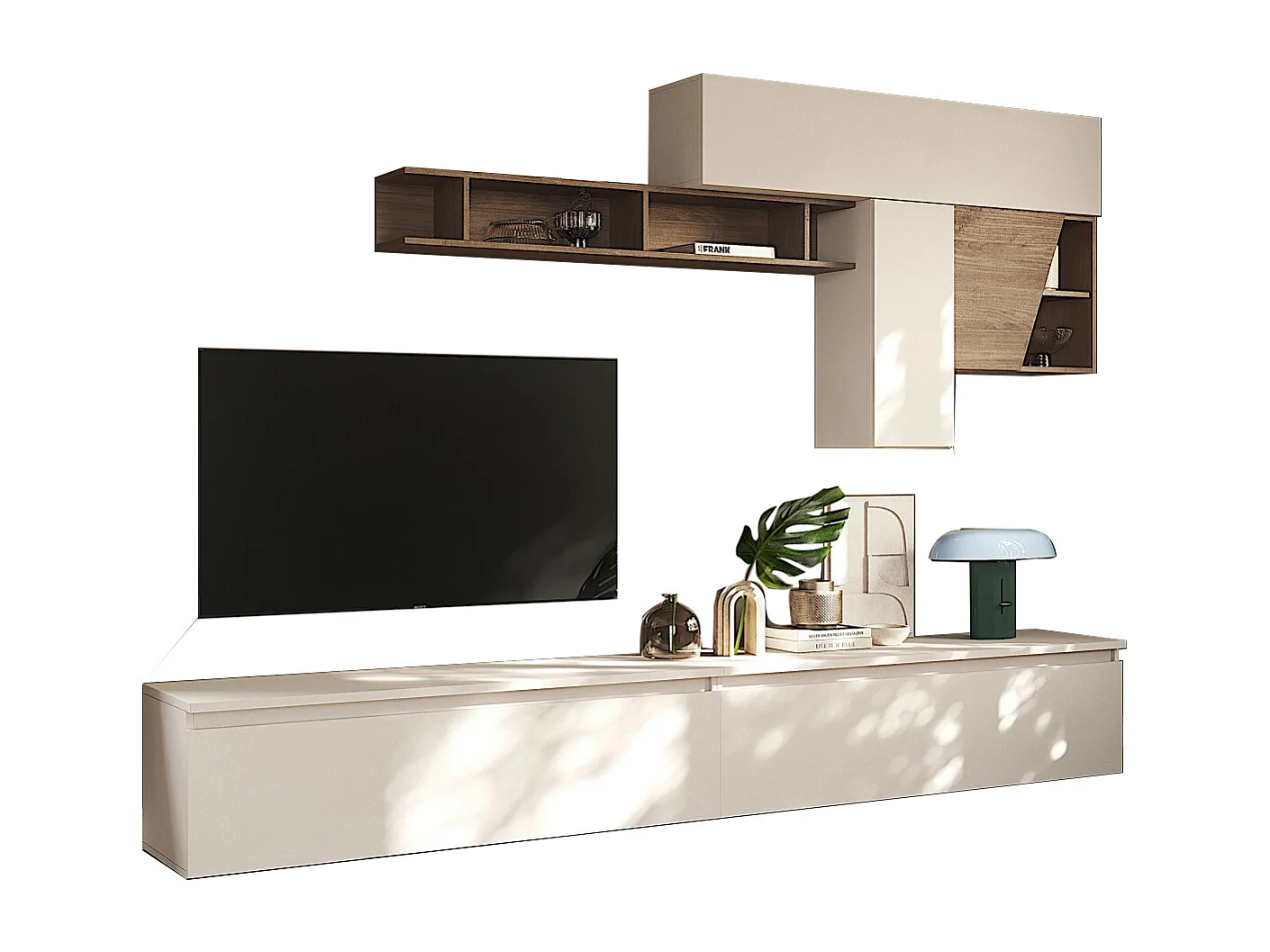 Parete attrezzata soggiorno 276x210 cm beige e noce PAL70