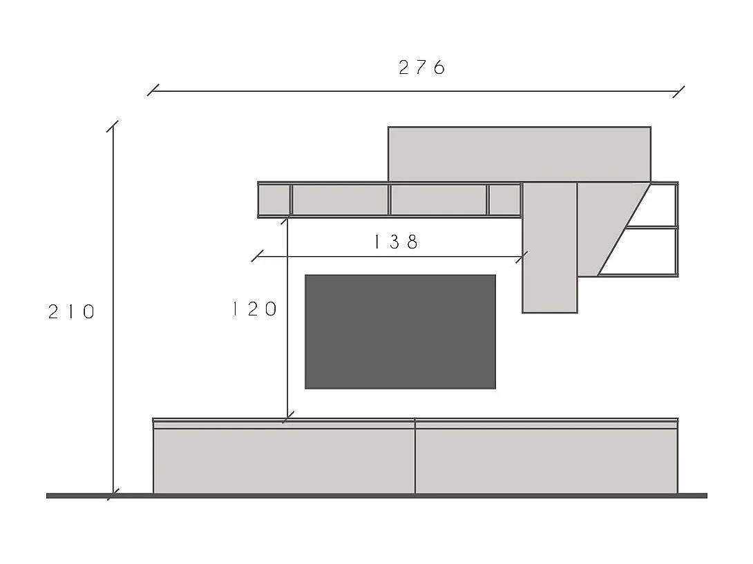 Parete attrezzata soggiorno 276x210 cm beige e noce PAL70