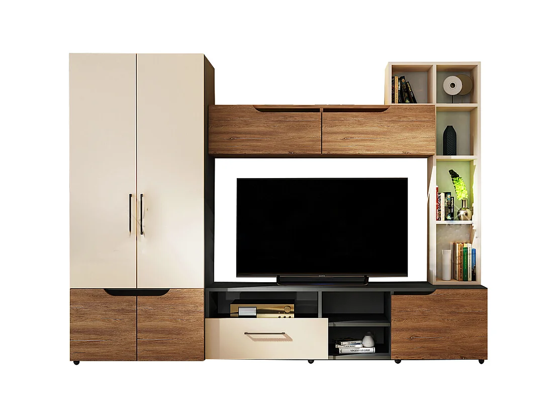 Parete attrezzata moderna 250x185 cm quercia beige e grafite SU41