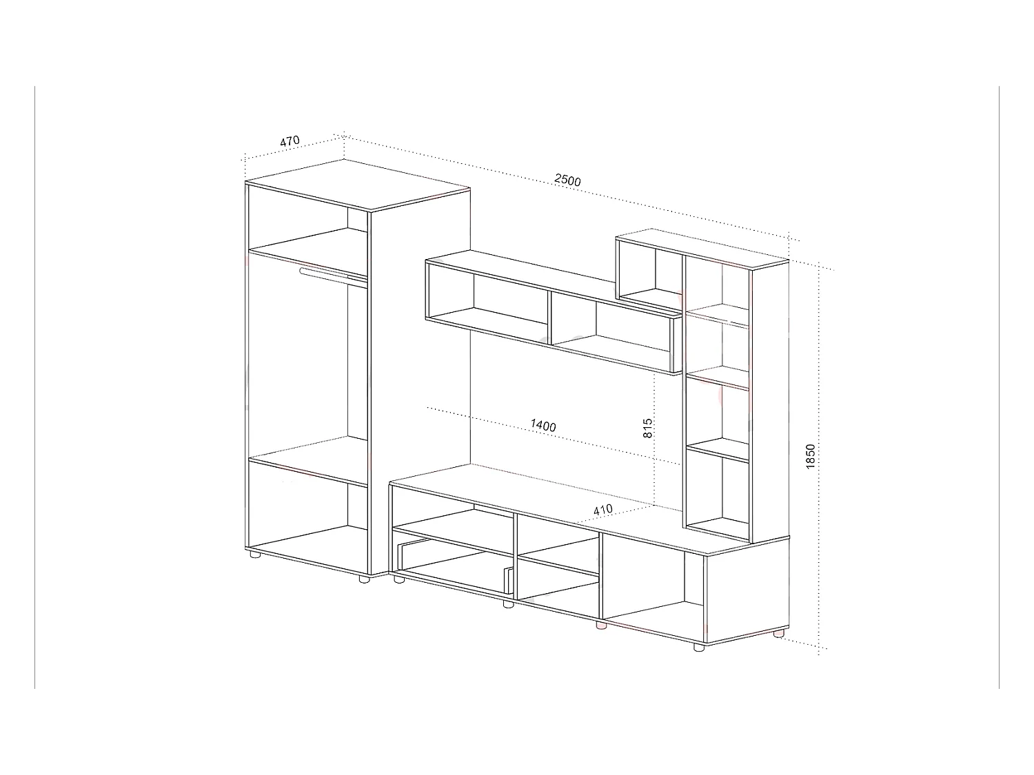 Parete attrezzata moderna 250x185 cm quercia beige e grafite SU41