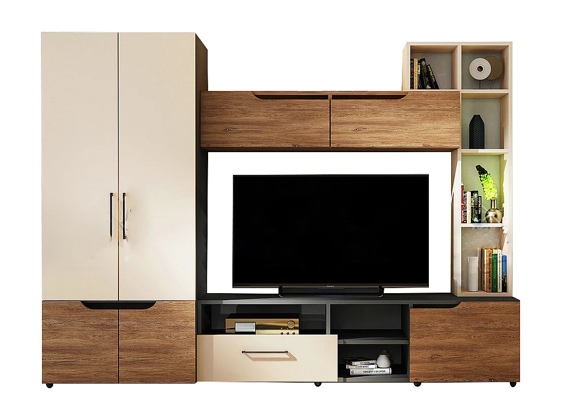 Parete attrezzata moderna 250x185 cm quercia beige e grafite SU41