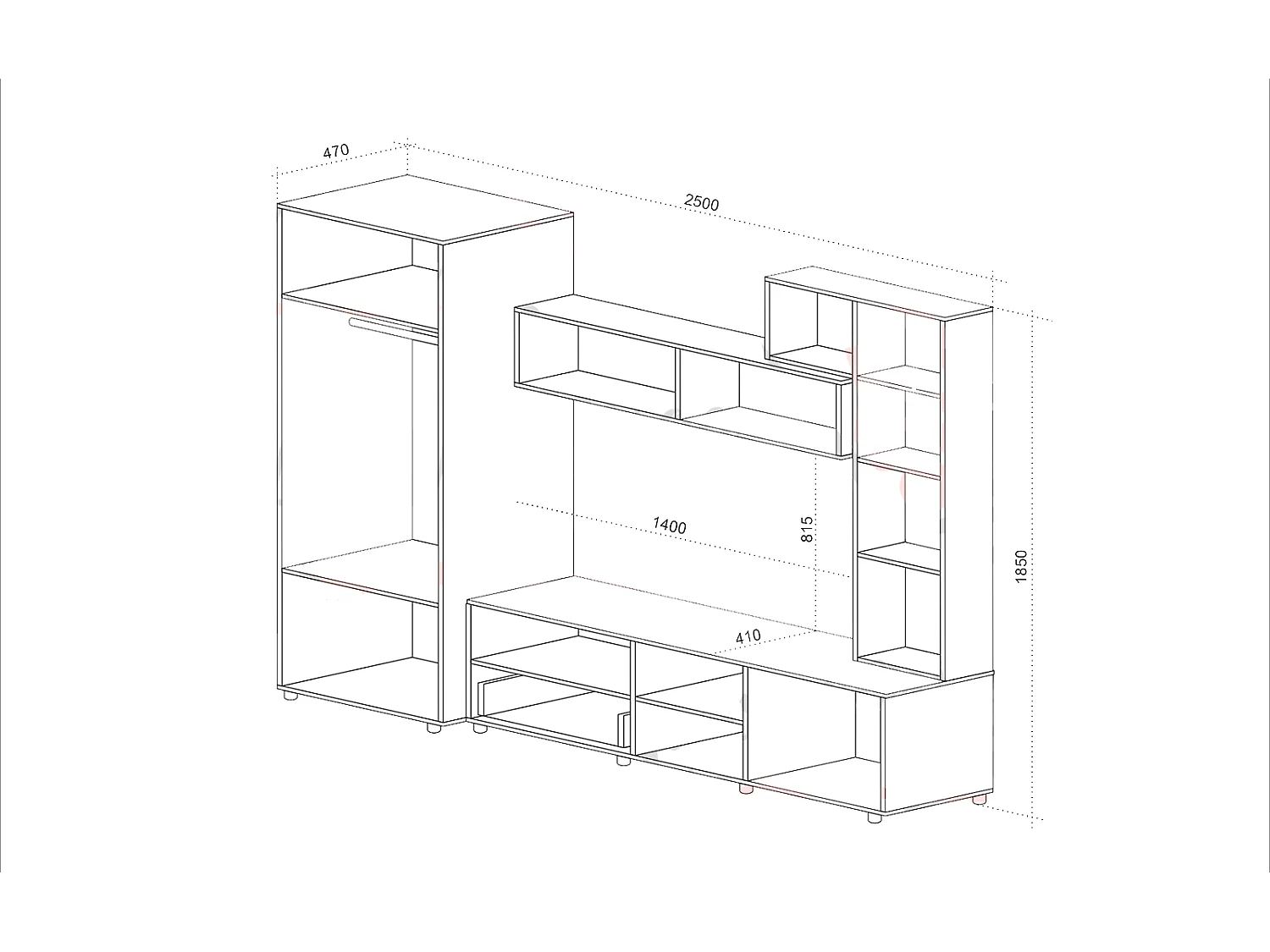Parete attrezzata moderna 250x185 cm quercia beige e grafite SU41