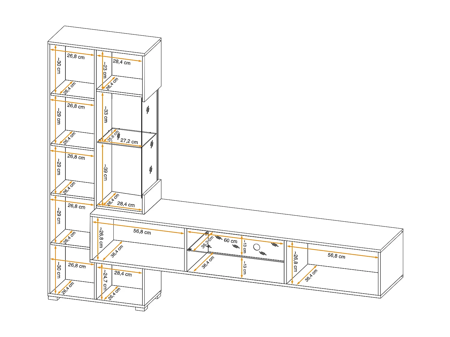 Parete attrezzata moderna con mobile tv sospeso 210x160 antracite e rovere PAP141