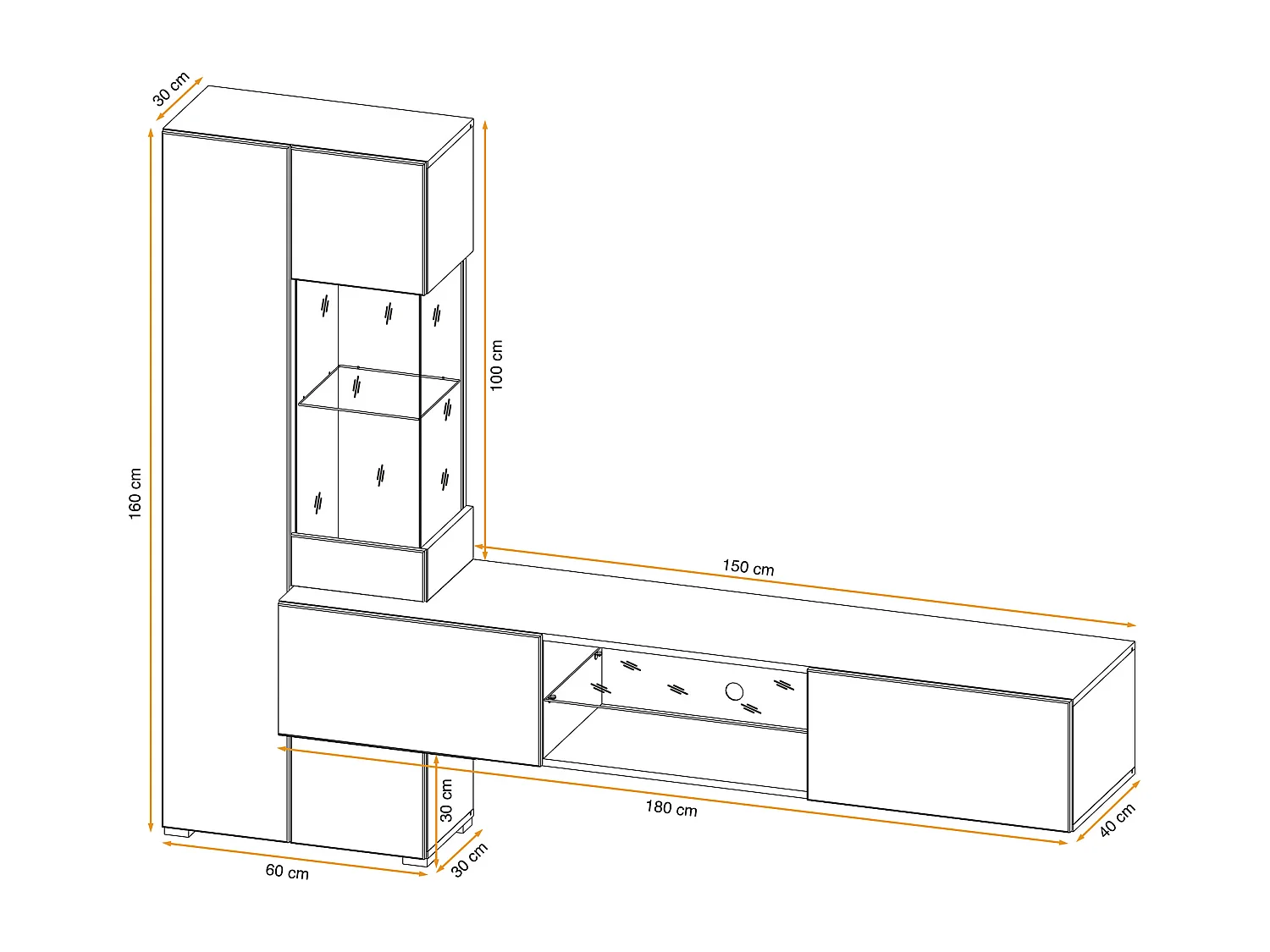 Parete attrezzata moderna con mobile tv sospeso 210x160 antracite e rovere PAP141