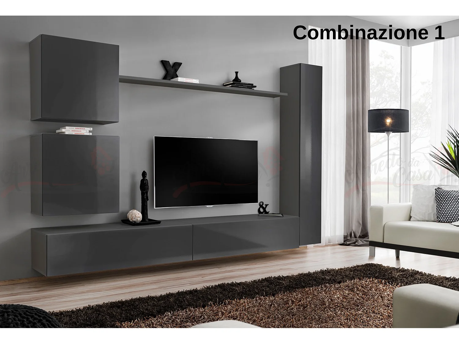Parete attrezzata soggiorno design moderno PAP52 280x180 grigio