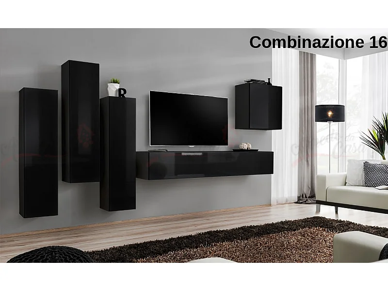 Parete attrezzata soggiorno sospesa PAP47 270x160 nero