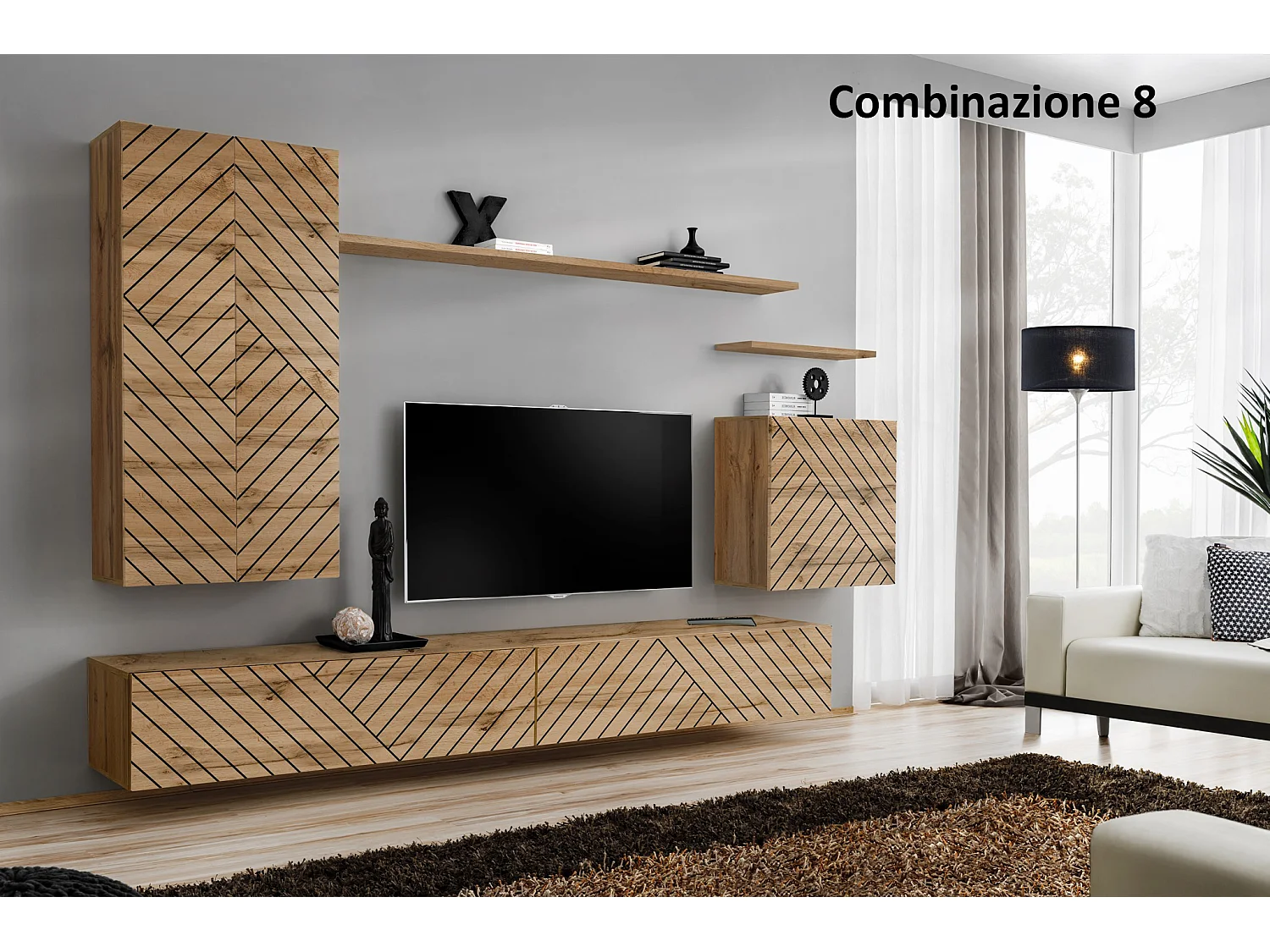 Parete attrezzata sospesa design moderno PAP46 270x160 rovere