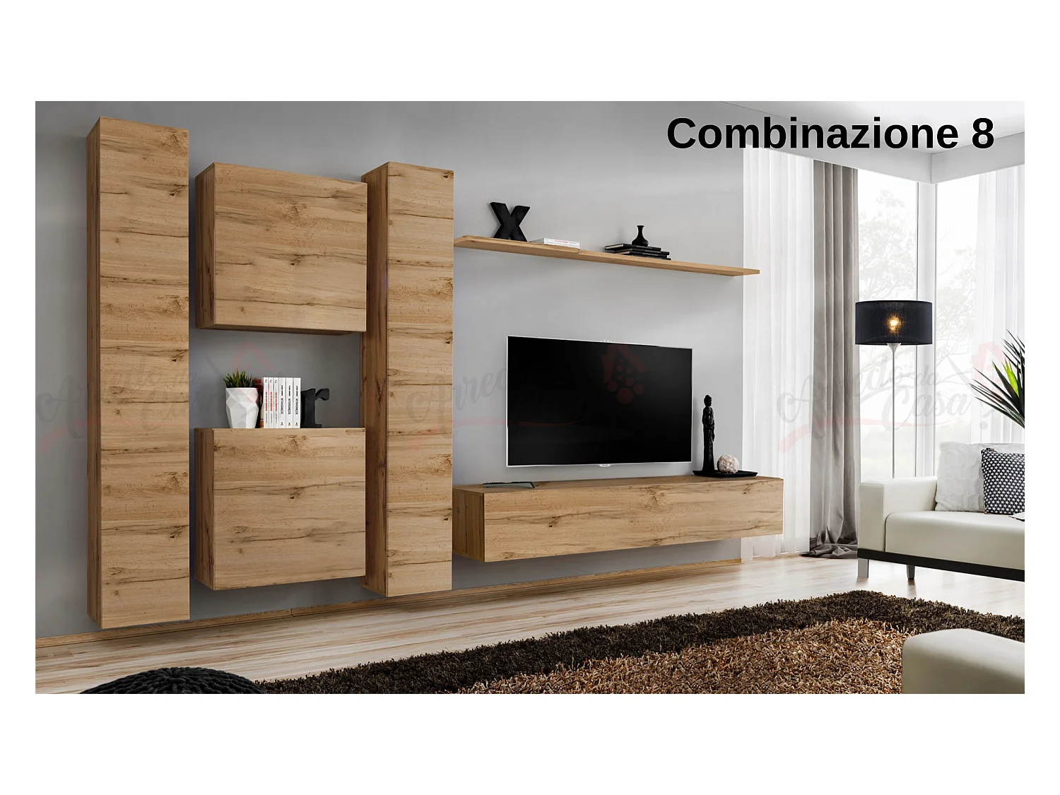 Parete attrezzata moderna sospesa PAP50 330x180 rovere