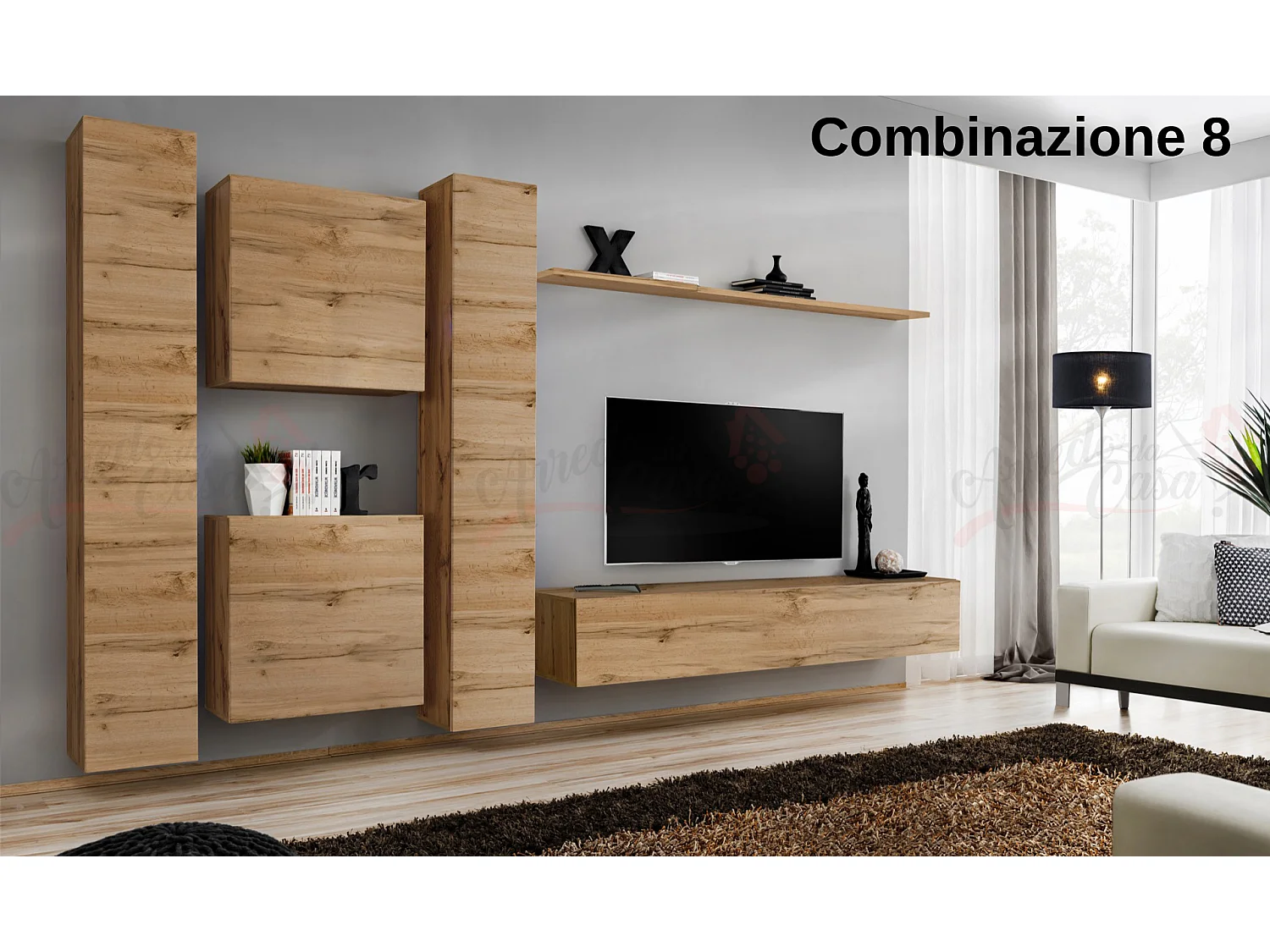 Parete attrezzata moderna sospesa PAP50 330x180 rovere