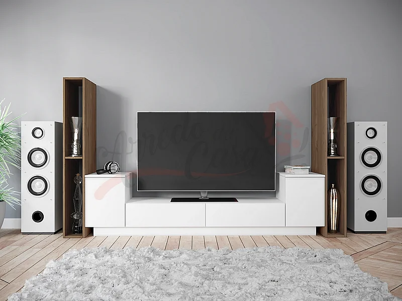 Parete attrezzata per salotto porta TV PAI6 190x58,2 effetto legno bianco