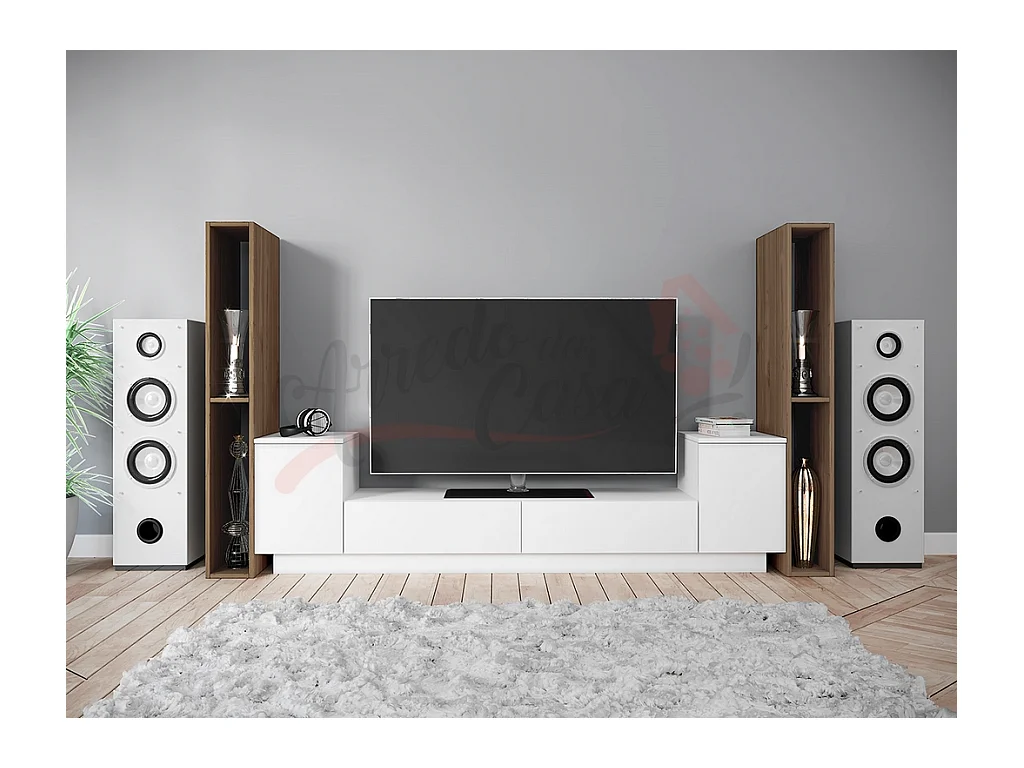 Parete attrezzata per salotto porta TV PAI6 190x58,2 effetto legno bianco