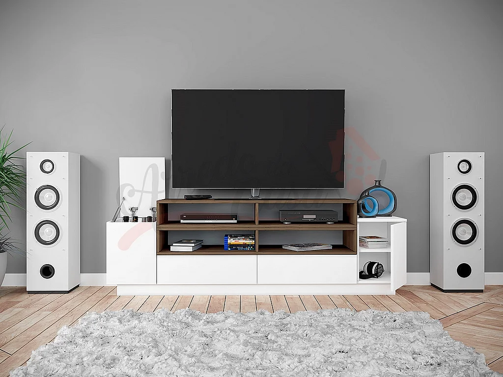 Parete attrezzata per salotto porta TV PAI6 190x58,2 effetto legno bianco