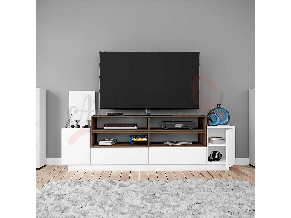 Parete attrezzata per salotto porta TV PAI6 190x58,2 effetto legno bianco