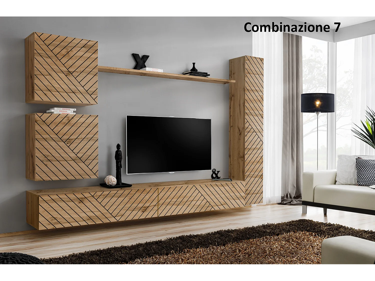 Parete attrezzata soggiorno design moderno PAP52 280x180 rovere