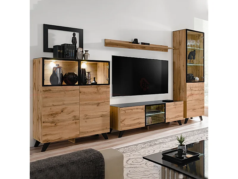 Parete attrezzata moderna porta TV da soggiorno 340x197 rovere miele PAP32