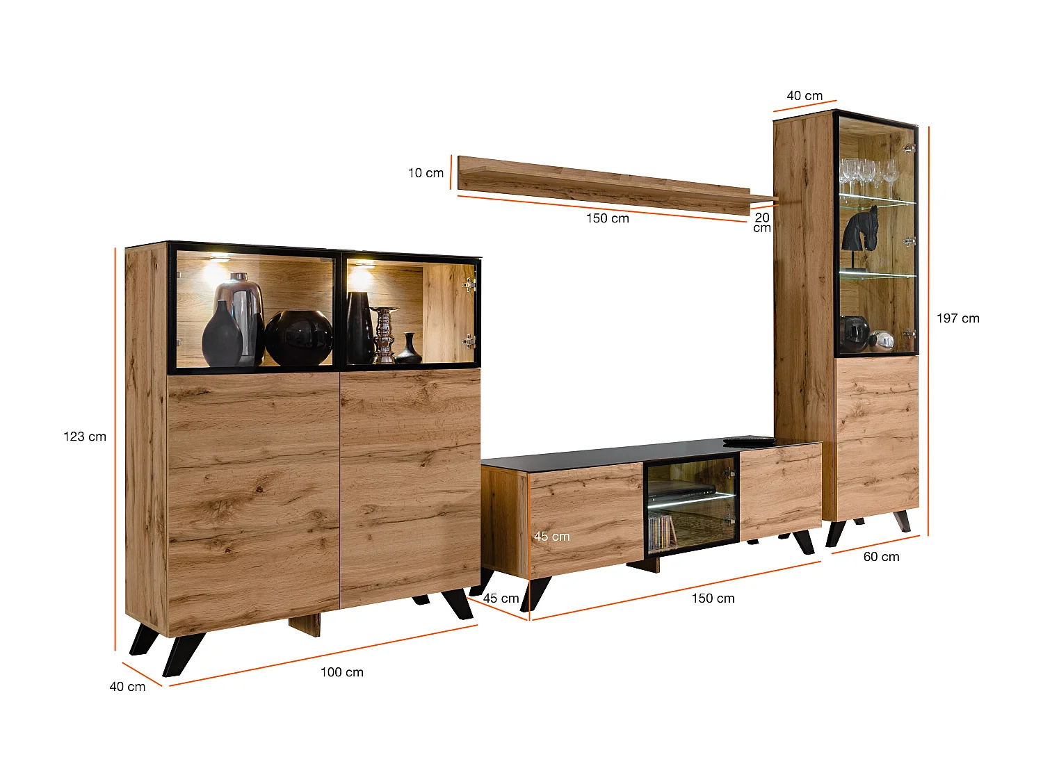 Parete attrezzata moderna porta TV da soggiorno 340x197 rovere miele PAP32