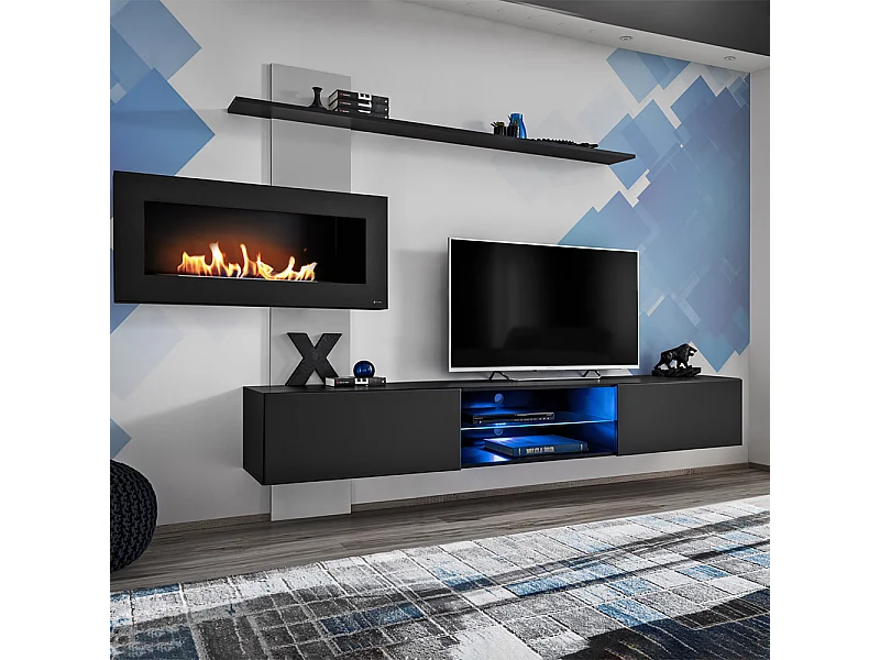 Parete attrezzata sospesa moderna con biocamino 250x170 rovere PAP136