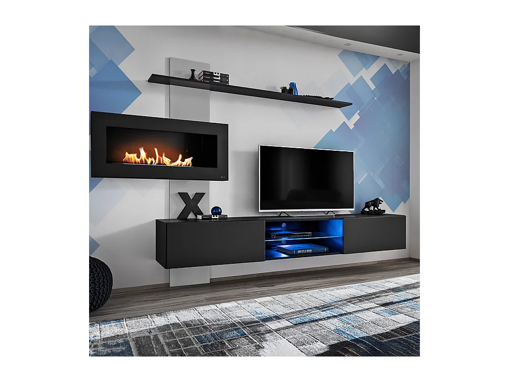 Parete attrezzata sospesa moderna con biocamino 250x170 rovere PAP136