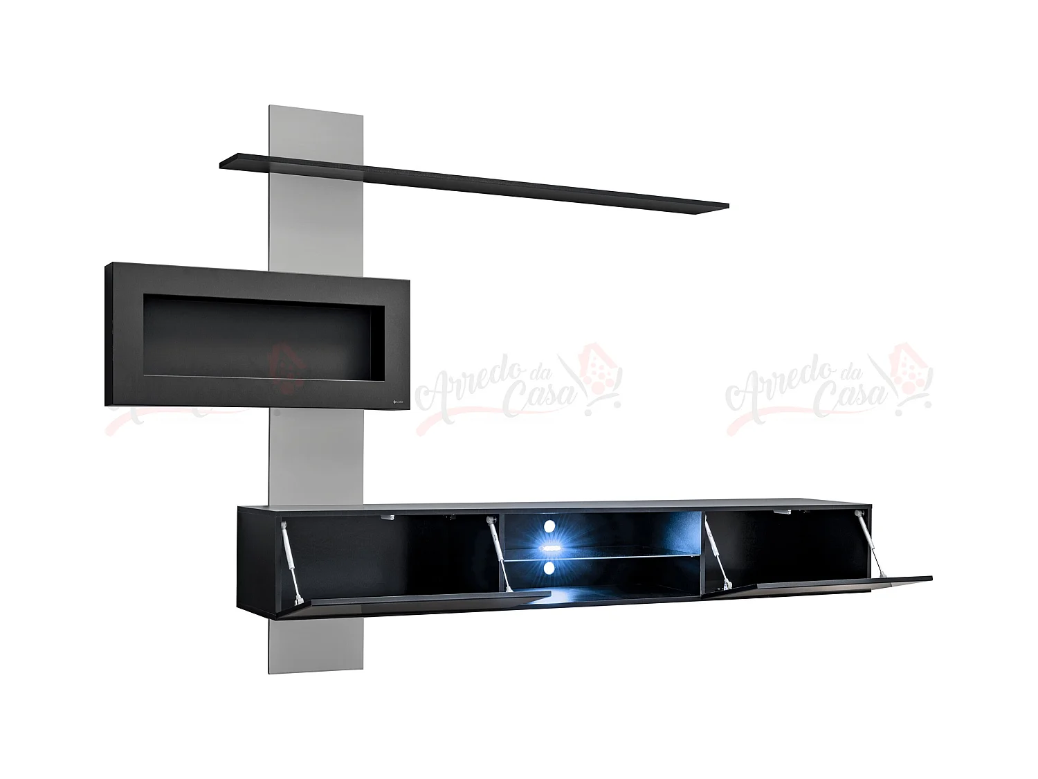 Parete attrezzata sospesa moderna con biocamino 250x170 rovere PAP136