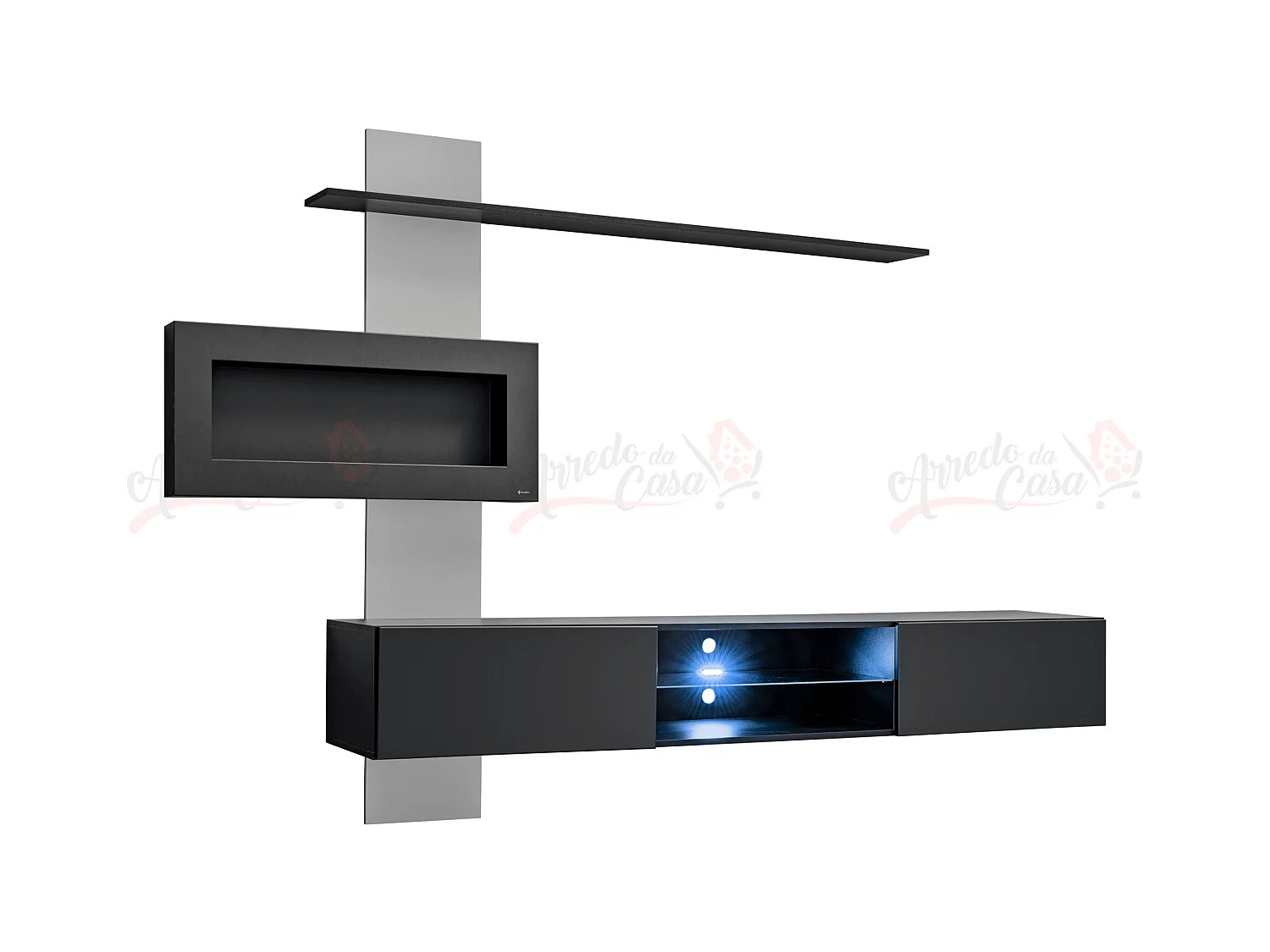 Parete attrezzata sospesa moderna con biocamino 250x170 rovere PAP136