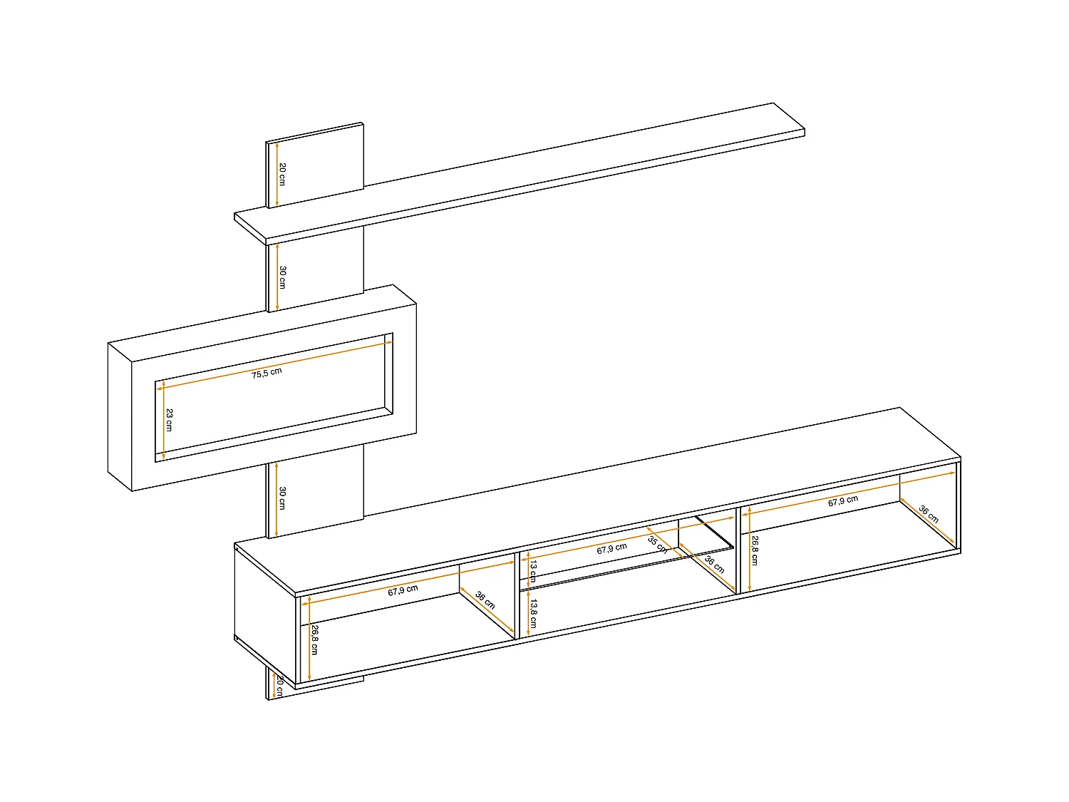 Parete attrezzata sospesa moderna con biocamino 250x170 rovere PAP136