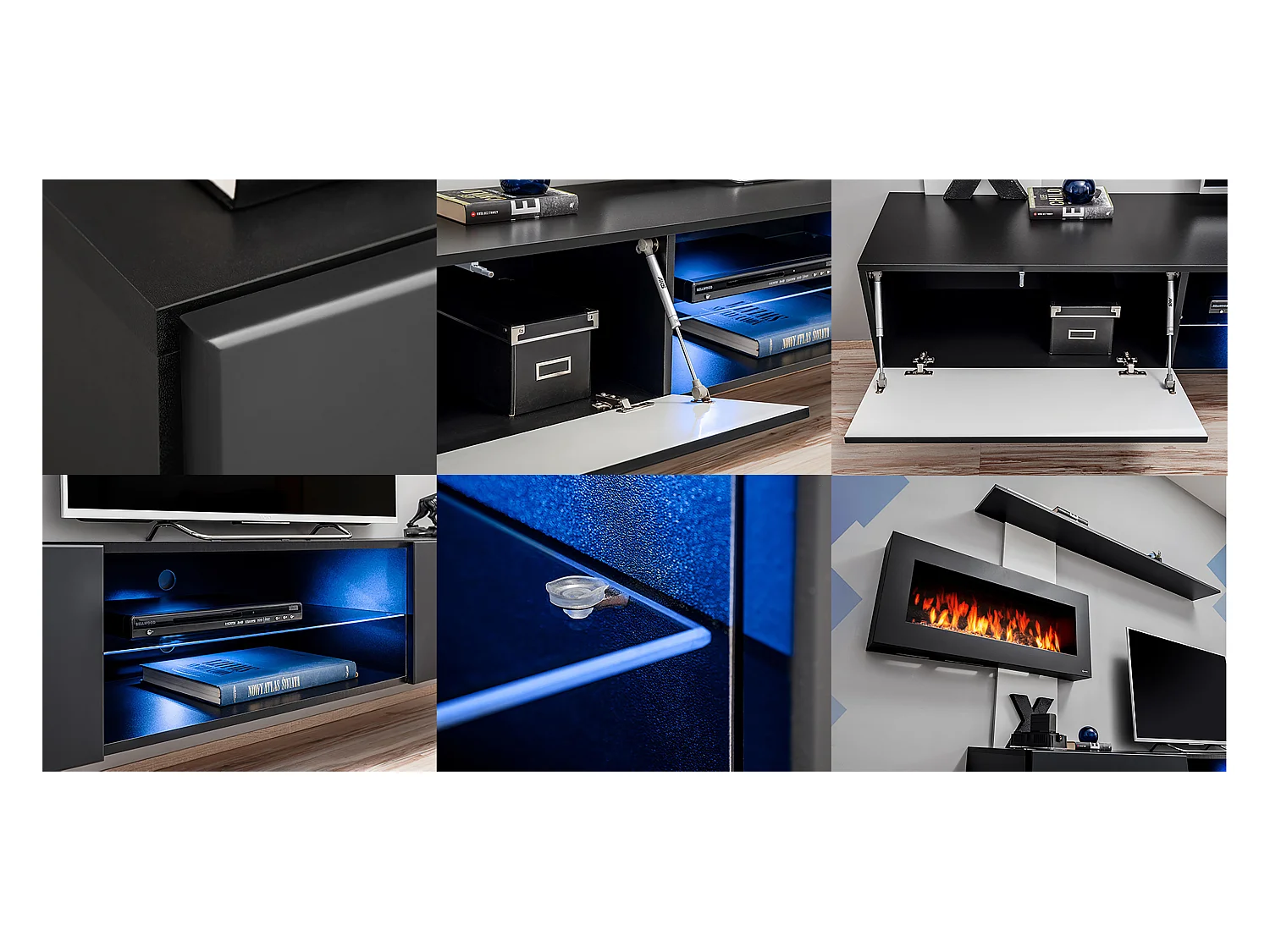 Parete attrezzata sospesa moderna con biocamino 250x170 rovere PAP136