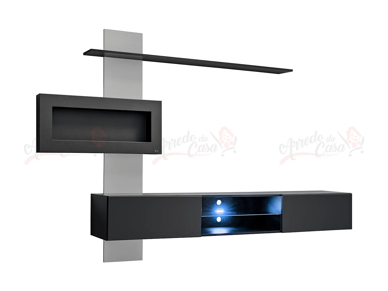 Parete attrezzata sospesa moderna con biocamino 250x170 rovere PAP136