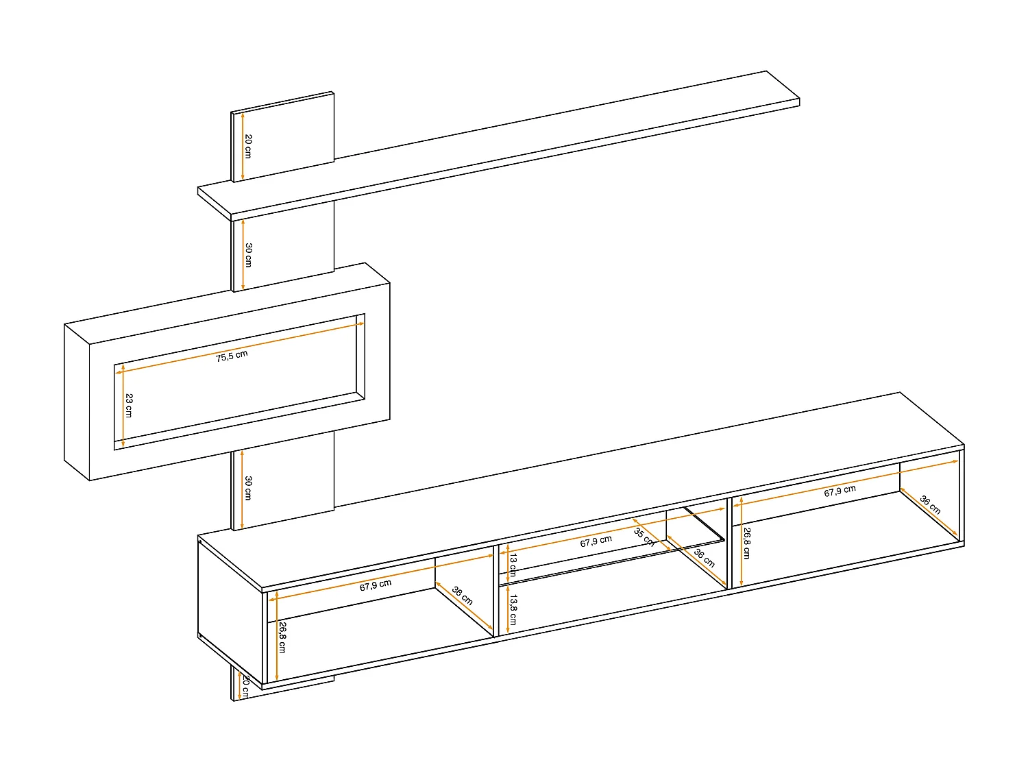 Parete attrezzata sospesa moderna con biocamino 250x170 rovere PAP136